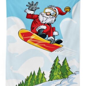 Abakuhaus Tischdecke Farbfest Waschbar Für den Außen Bereich geeignet Klare Farben, Weihnachtsmann Springen Sie auf Snowboard Pines