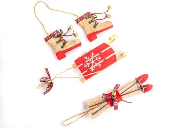 BOLTZE Aktentasche Christbaumschmuck aus Holz, Schlitten, Skier und Stiefel