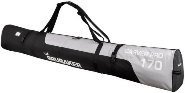 BRUBAKER Skitasche Carver Pro XP Ski Tasche - Schwarz Silber (Skibag für Skier und Skistöcke, 1-tlg., reißfest und schnittfest), gepolsterter Skisack mit Zipperverschluss und Rucksacksystem