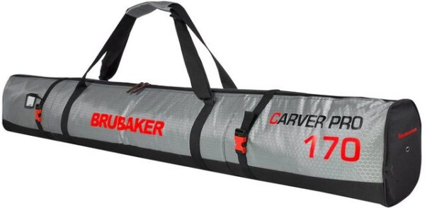 BRUBAKER Skitasche Carver Tec Pro Ski Tasche - Silber Rot (Skibag für Skier und Skistöcke, 1-tlg., reißfest und schnittfest), gepolsterter Skisack mit Zipperverschluss