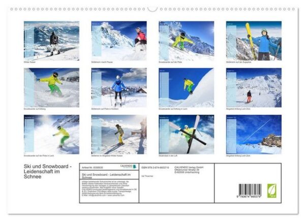 CALVENDO Wandkalender Ski und Snowboard - Leidenschaft im Schnee (Premium, hochwertiger DIN A2 Wandkalender 2023, Kunstdruck in Hochglanz)