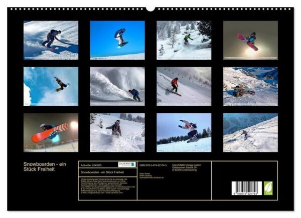 CALVENDO Wandkalender Snowboarden - ein Stück Freiheit (Premium, hochwertiger DIN A2 Wandkalender 2023, Kunstdruck in Hochglanz)