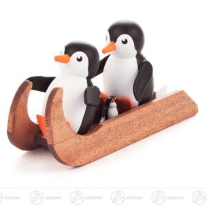 Dregeno Erzgebirge Sammelfigur Miniatur Pinguin Familienausflug Höhe ca 4 cm NEU, Miniaturfigur Pinguin im Schlitten mit Kind