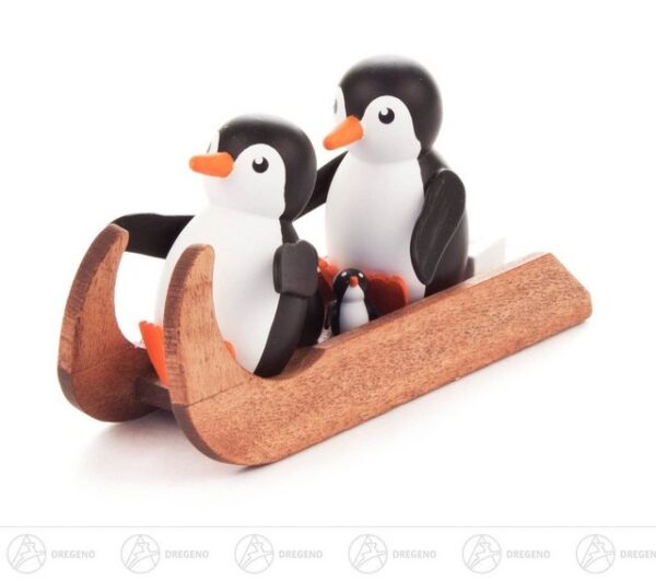 Dregeno Erzgebirge Sammelfigur Miniatur Pinguin Familienausflug Höhe ca 4 cm NEU, Miniaturfigur Pinguin im Schlitten mit Kind