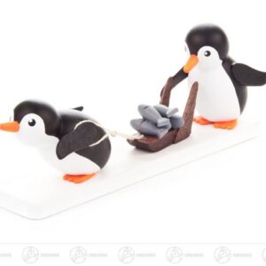 Dregeno Erzgebirge Sammelfigur Miniatur Pinguin Fischhändler Breite x Höhe x Tiefe 10 cmx4 cmx2 cm, Miniaturfigur Pinguin mit Schlitten und Kind