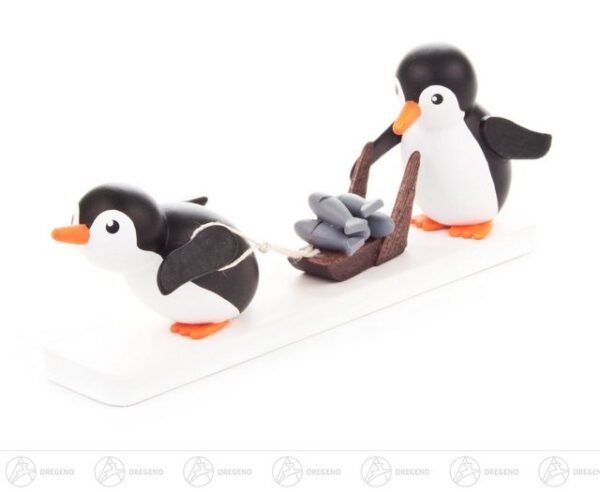 Dregeno Erzgebirge Sammelfigur Miniatur Pinguin Fischhändler Breite x Höhe x Tiefe 10 cmx4 cmx2 cm, Miniaturfigur Pinguin mit Schlitten und Kind