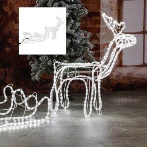 Haushalt International Weihnachtsfigur Rentier mit Schlitten 288 kaltweiße LEDs