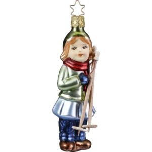 INGE-GLAS® Christbaumschmuck, Christbaumschmuck Mädchen mit Skistöcken 12cm bunt, 1 Stück