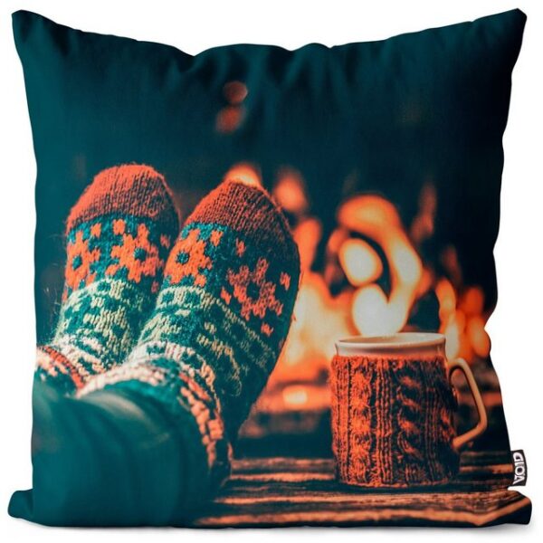 Kissenbezug, VOID (1 Stück), Sofa-Kissen Winter Kamin Tee Feuer Advent Weihnachten Herbst Socken Schnee Christbaum Schmuck Skifahren Skier Österreich Flamme