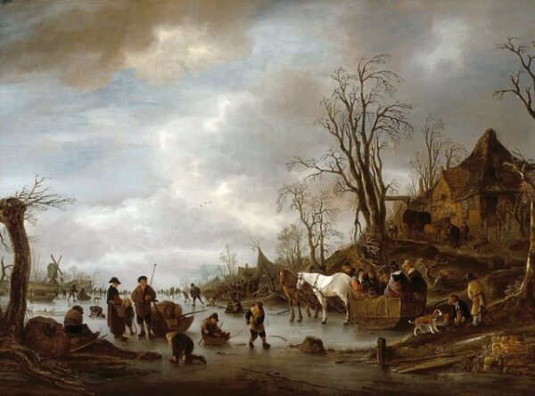 Kunstdruck Ice scene near an inn Isaac van Ostade Gasthaus Winter Eis Schlitten B, (1 St)