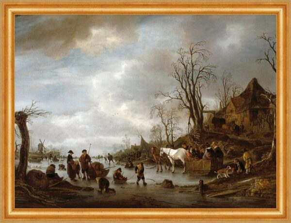 Kunstdruck Ice scene near an inn Isaac van Ostade Winter Eis Schlitten B A3 02315, (1 St)