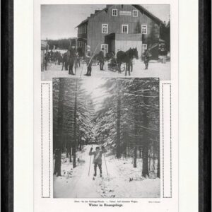 Kunstdruck Winter im Riesengebirge Wald Skier Schitten Pferde Sport F_Vintage 011, (1 St)