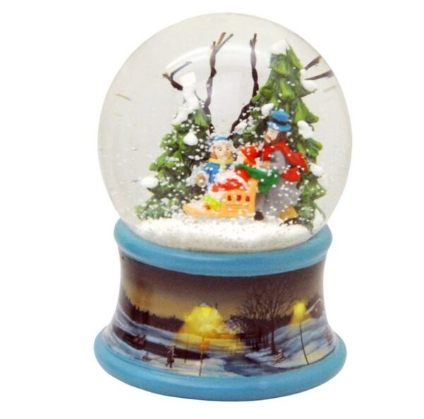 MINIUM-Collection Schneekugel Familie Winterwald Schlitten Sockel landschaft blau mit Spieluhr 10cm