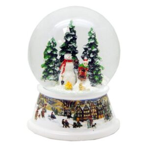 MINIUM-Collection Schneekugel Schneemann Kind Schlitten Classic Line Spieluhr 100mm breit