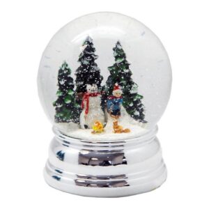 MINIUM-Collection Schneekugel Schneemann mit Kind auf Schlitten Sockel silber geschungen 100mm