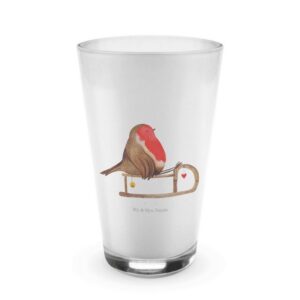 Mr. & Mrs. Panda Glas Rotkehlchen Schlitten - Transparent - Geschenk, Latte Macchiato, Hei, Premium Glas