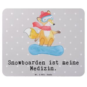 Mr. & Mrs. Panda Mauspad Fuchs Snowboarden Medizin - Grau Pastell - Geschenk, Einzigartiges Ma (1-St)