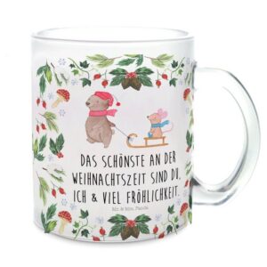 Mr. & Mrs. Panda Teeglas Bär Maus Schlitten - Transparent - Geschenk, Teetasse, Tasse, Heiliga, Premium Glas