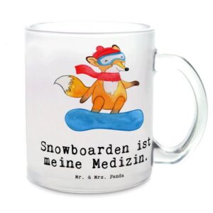 Mr. & Mrs. Panda Teeglas Fuchs Snowboarden Medizin - Transparent - Geschenk, Tasse, Winterspor, Premium Glas