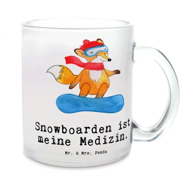 Mr. & Mrs. Panda Teeglas Fuchs Snowboarden Medizin - Transparent - Geschenk, Tasse, Winterspor, Premium Glas, Farbecht