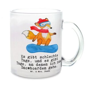 Mr. & Mrs. Panda Teeglas Fuchs Snowboarden Tage - Transparent - Geschenk, Hobby, Tasse mit Hen, Premium Glas