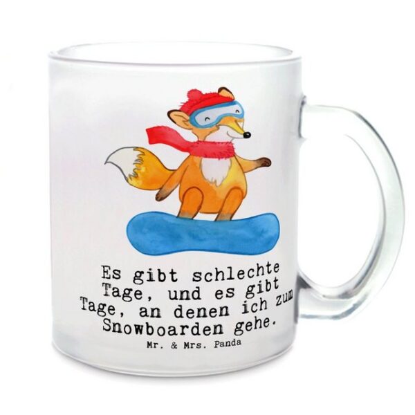 Mr. & Mrs. Panda Teeglas Fuchs Snowboarden Tage - Transparent - Geschenk, Hobby, Tasse mit Hen, Premium Glas, Farbecht