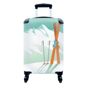 MuchoWow Handgepäckkoffer Eine Illustration von in den Boden gerammten Skiern und Skistöcken, 4 Rollen, Reisetasche mit rollen, Handgepäck für Ferien, Trolley, Reisekoffer