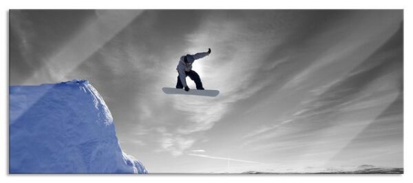 Pixxprint Glasbild Snowboard Sprung Extremsport, Snowboard Sprung Extremsport (1 St), Glasbild aus Echtglas, inkl. Aufhängungen und Abstandshalter