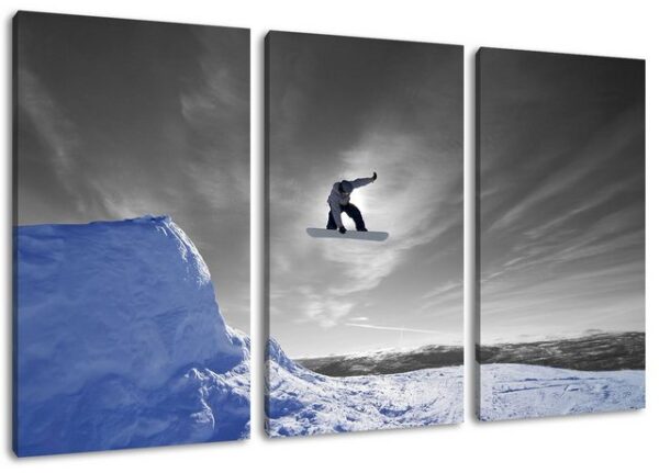 Pixxprint Leinwandbild Snowboard Sprung Extremsport, Snowboard Sprung Extremsport 3Teiler (120x80cm) (1 St), Leinwandbild fertig bespannt, inkl. Zackenaufhänger