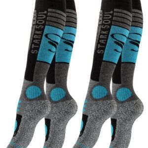 Stark Soul® Skisocken Ski & Snowboard Socken, Skistrümpfe mit Spezialpolsterung, 2 Paar 2er-Pack, Dehnungszonen an Knöchel und Spann, Doppelbündchen, weiche Zehennaht, weiche Polsterungen