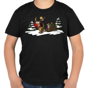 Tini - Shirts Print-Shirt Kinder Weihnachtsmotiv T-Shirt : Rentier mit Schlitten Geschenk-Shirt Nikolaus Weihnachten Advent