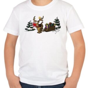 Tini - Shirts Print-Shirt Kinder Weihnachtsmotiv T-Shirt : Rentier mit Schlitten Geschenk-Shirt Nikolaus Weihnachten Advent