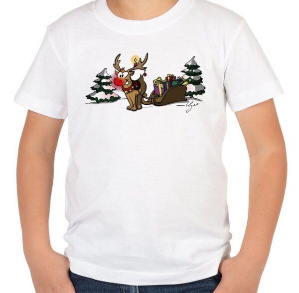 Tini - Shirts Print-Shirt Kinder Weihnachtsmotiv T-Shirt : Rentier mit Schlitten Geschenk-Shirt Nikolaus Weihnachten Advent