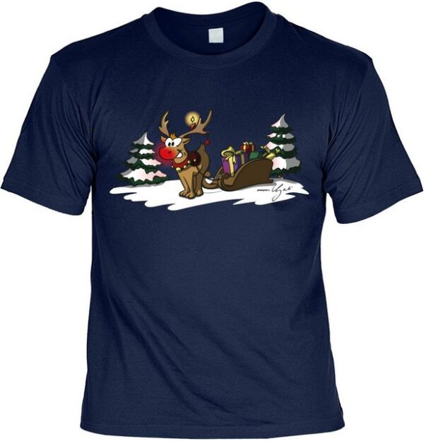 Tini - Shirts Print-Shirt T-Shirt Weihnachten Comic : Rentier mit Schlitten Rudolph T-Shirt, Weihnachten, Weihnachtsfeier, Advent