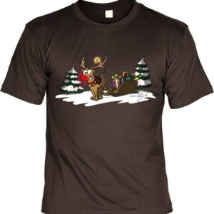 Tini - Shirts Print-Shirt T-Shirt Weihnachten Comic : Rentier mit Schlitten Rudolph T-Shirt, Weihnachten, Weihnachtsfeier, Advent