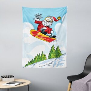 Wandteppich aus Weiches Mikrofaser Stoff Für das Wohn und Schlafzimmer, Abakuhaus, rechteckig, Weihnachtsmann Springen Sie auf Snowboard Pines