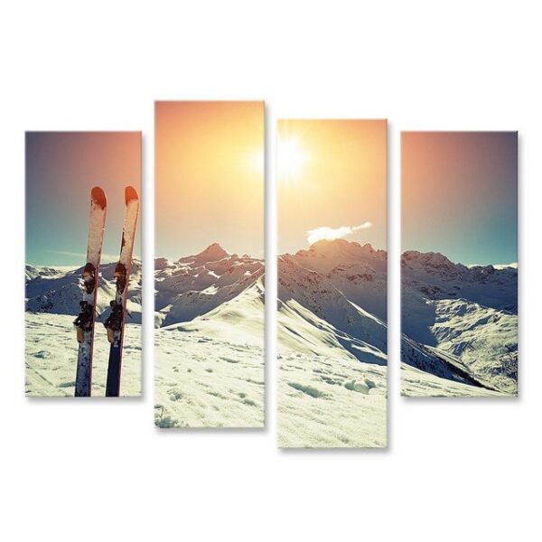 islandburner Leinwandbild Bild auf Leinwand Skier im Schnee in den Bergen Wandbild Poster Kunstd