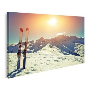 islandburner Leinwandbild Bild auf Leinwand Skier im Schnee in den Bergen Wandbild Poster Kunstd