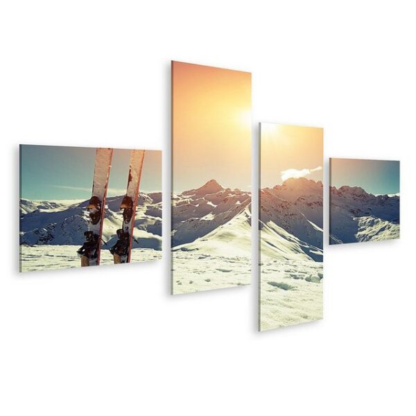 islandburner Leinwandbild Bild auf Leinwand Skier im Schnee in den Bergen Wandbild Poster Kunstd