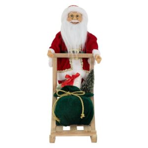 ECD Germany Weihnachtsmann Dekofigur Winterdekoration Santa Claus, Polyresin & Holz stehend auf Schlitten 30x20x50cm