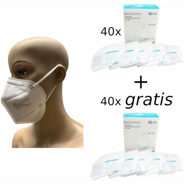 LXD - 40x FFP2 Mundschutz + 40x gratis Feinstaubmaske weiß Atemschutzmaske CE1463