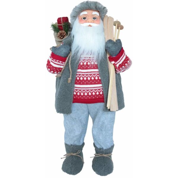 X-mas Art Collection - Weihnachtsmann 60 cm mit Brille Skier & Sack Santa Claus - Rot