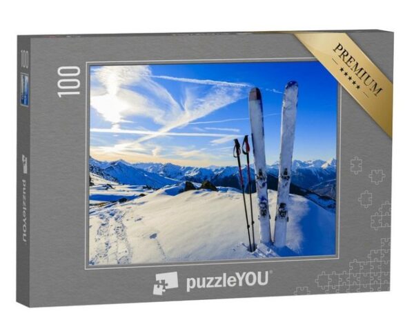 puzzleYOU Puzzle Bereit für die Abfahrt: Skier im Schnee, 100 Puzzleteile, puzzleYOU-Kollektionen Sport, Winter, Himmel & Jahreszeiten