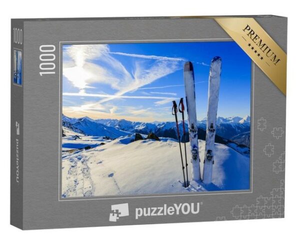 puzzleYOU Puzzle Bereit für die Abfahrt: Skier im Schnee, 1000 Puzzleteile, puzzleYOU-Kollektionen Sport, Winter, Himmel & Jahreszeiten