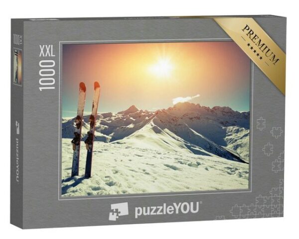 puzzleYOU Puzzle Skier im Schnee in den Bergen, 1000 Puzzleteile, puzzleYOU-Kollektionen Sonne, Sport, Winter, Himmel & Jahreszeiten