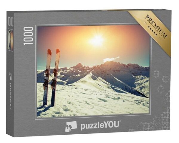 puzzleYOU Puzzle Skier im Schnee in den Bergen, 1000 Puzzleteile, puzzleYOU-Kollektionen Sonne, Sport, Winter, Himmel & Jahreszeiten