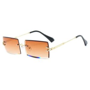 Rnemitery Sonnenbrille Damen Retro Rechteckig Gläser mit Farbverlauf Sonnenbrille Randlos (1-St)