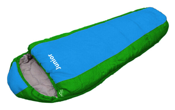 Mumienschlafsack Junior blau/grün RV links 170 x 70/50