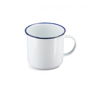 Trinkbecher Mug 560ml Emailliert weiß/blau