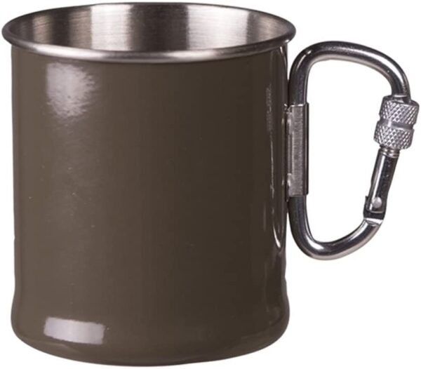 250ml Becher mit Karabiner Stainless Steel oliv